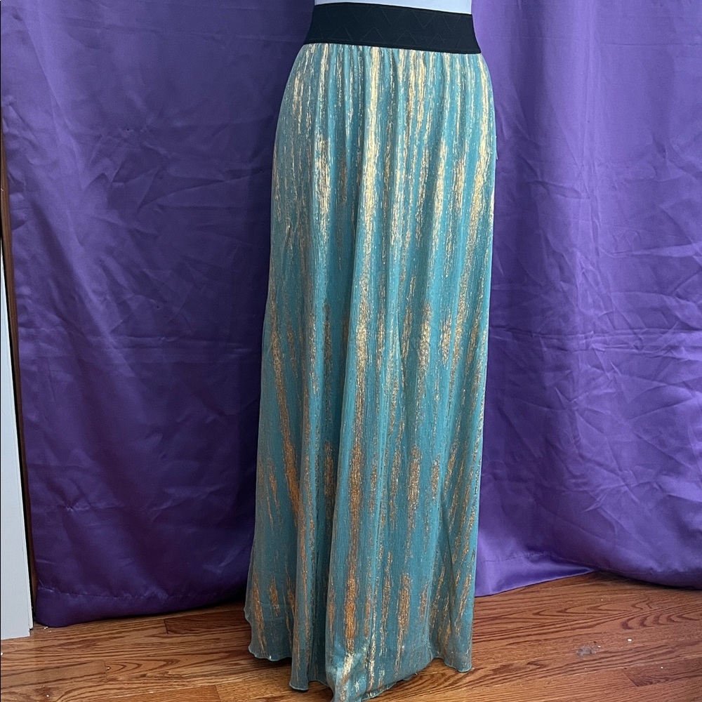 LuLaRoe Teal and Gold Maxi Skirt